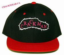 Click here for a larger image of the embroidered "Crackman" baseball caps...