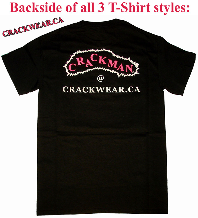 Crackman t-shirts - backside of all 3 styles